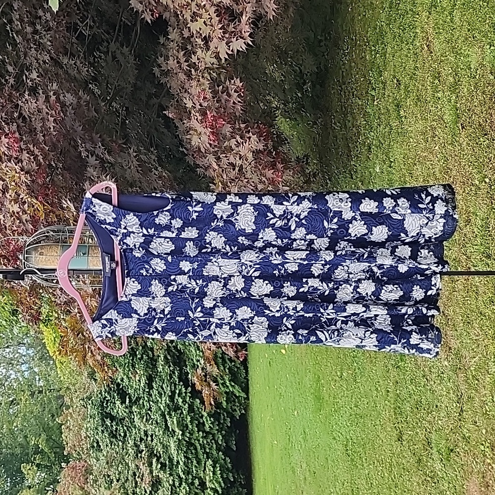 Perceptions Petite Womens Dress Sz PM EUC Blue White